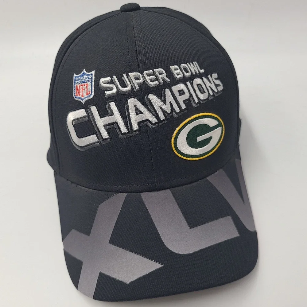 Green Bay Packers Hat Fitted One Size Reebok Black NFL Super‎ Bowl XLV Champions